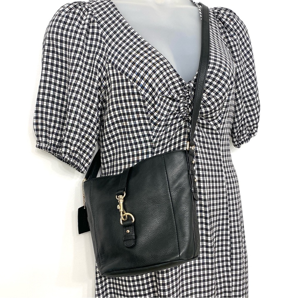 Danier Black Leather Bucket Crossbody Bag Small Adjustable Strap